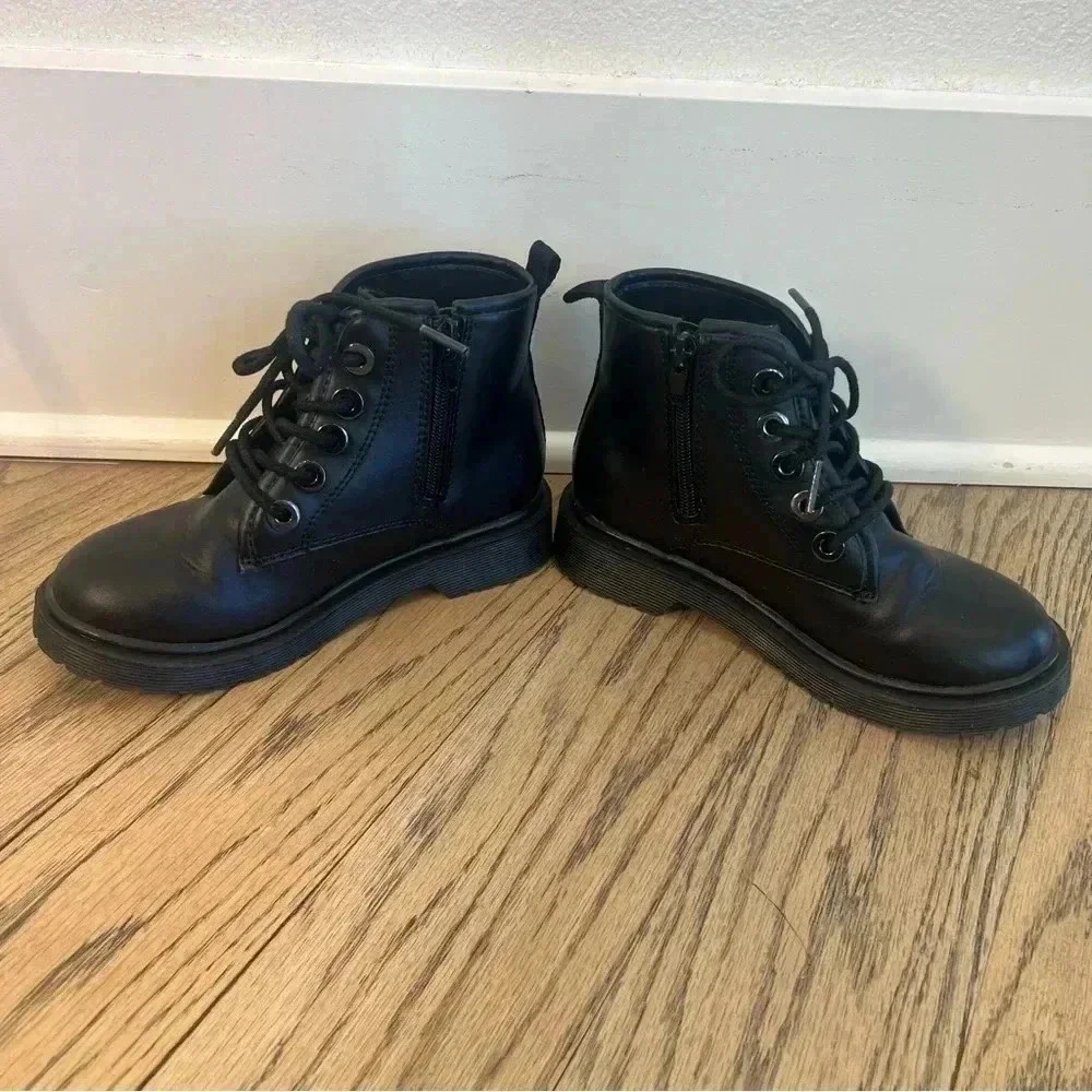 Steve Madden Girls J Shortie Lace Up Side Zipper Black Boots Size 1 M